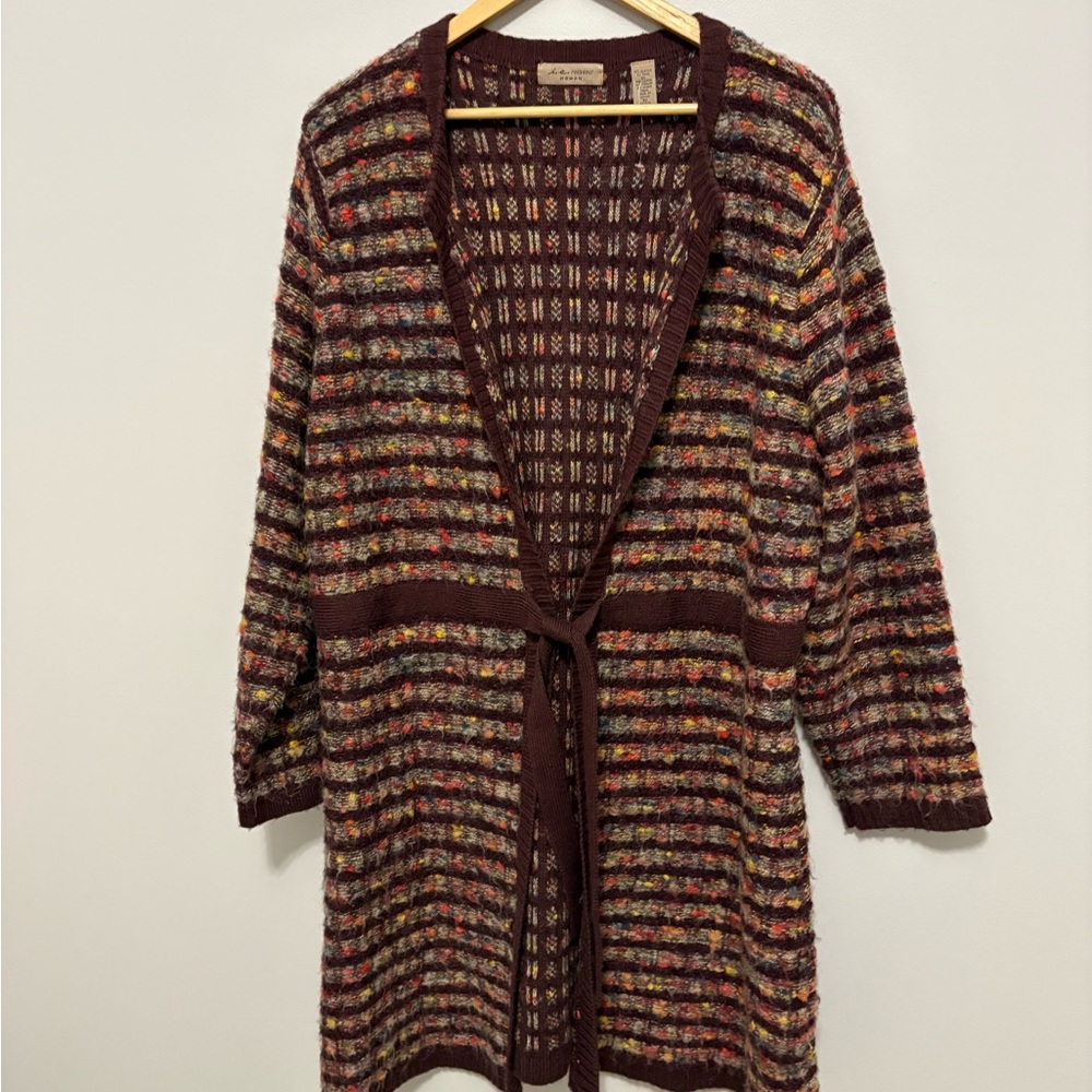 Vintage-Inspired Burgundy Multi-Striped Knit Duster Cottagecore Cardigan